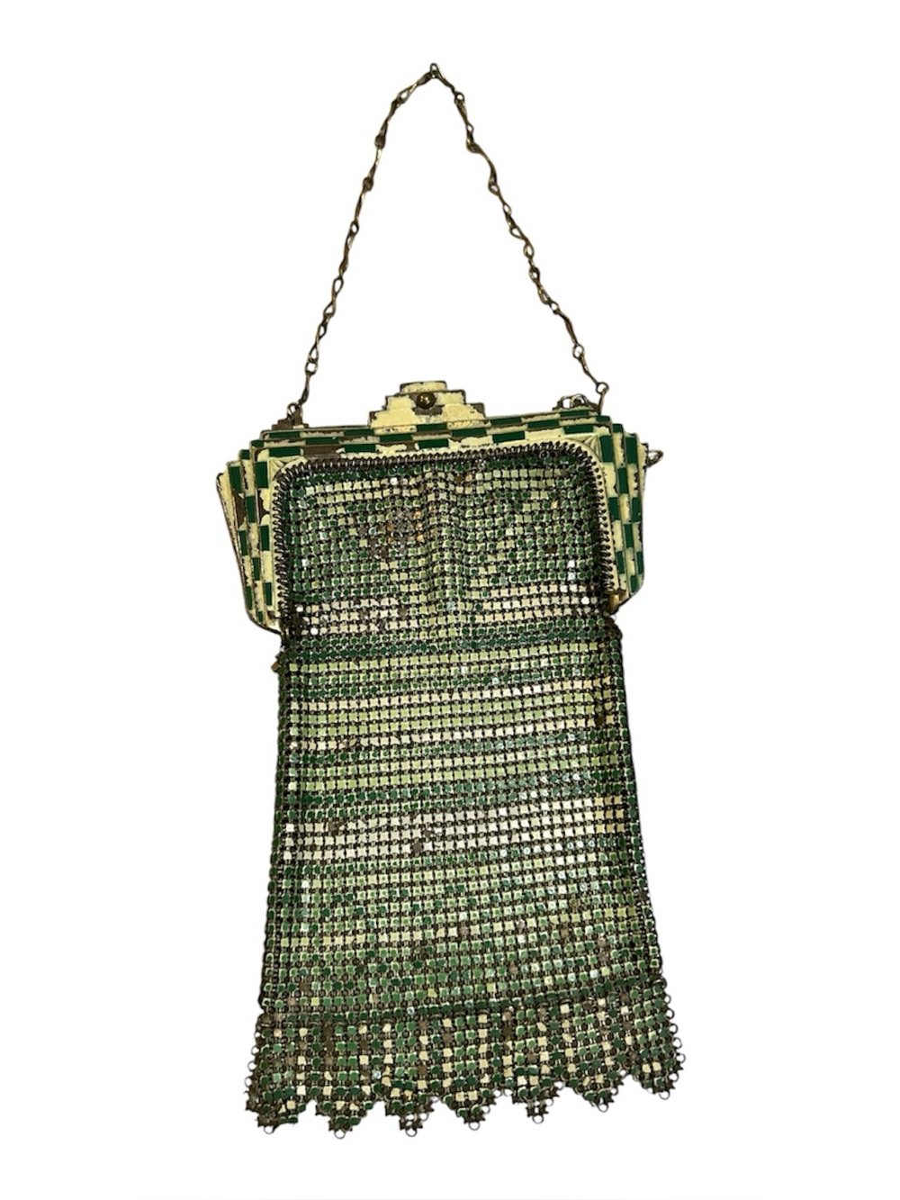 Antique Whiting & Davis 1920s Art Deco Mesh Green Flapper Handbag Purse
